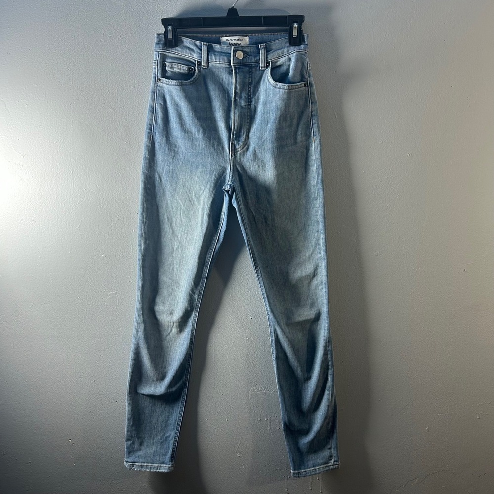 Reformation Harper Ultra High Rise Skinny Jeans Light Wash Cotton Blend‎ Womens
